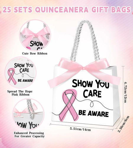 Weekgrat 25 Pack Breast Cancer Awareness Gift Bags Pink Ribbon 5.51x2.36x4.72in