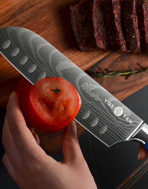 Load image into Gallery viewer, YUSOTAN 7" Japanese Santoku Knife Blue High Carbon Stainless Steel Blade
