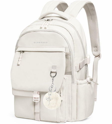 GLORIEROO Kids Backpack Girls 15.6" Laptop Compartment Beige White