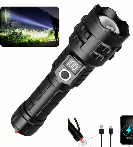Wboxlizy Rechargeable Tactical Flashlight Waterproof Super Bright Black