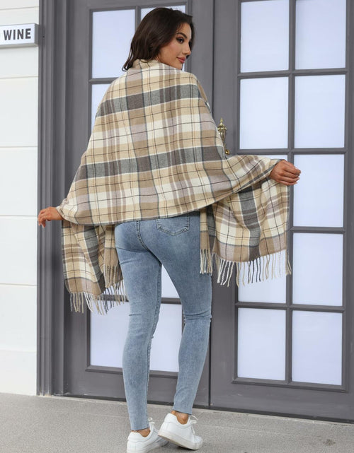 Load image into Gallery viewer, HUSG20 Plaid Scarf Women Gray Square Lattice Winter Fall Spring Accessory
