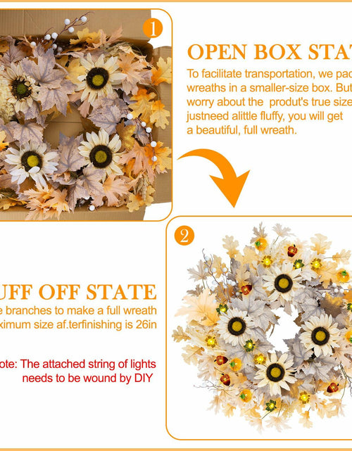 Load image into Gallery viewer, Chiyinbao 26" Realistic Fall Wreath with Lights Sunflower Leaves Yellow 26IN
