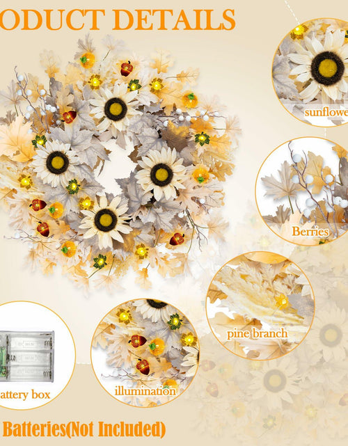 Load image into Gallery viewer, Chiyinbao 26" Realistic Fall Wreath with Lights Sunflower Leaves Yellow 26IN
