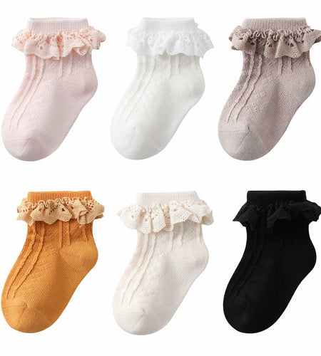 Zumou Toddler Lace Socks Ruffle Eyelet Princess 6 Pairs Size 6-8 Years