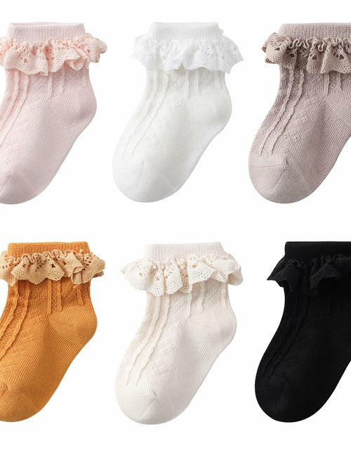 Load image into Gallery viewer, Zumou Toddler Lace Socks Ruffle Eyelet Princess 6 Pairs Size 6-8 Years

