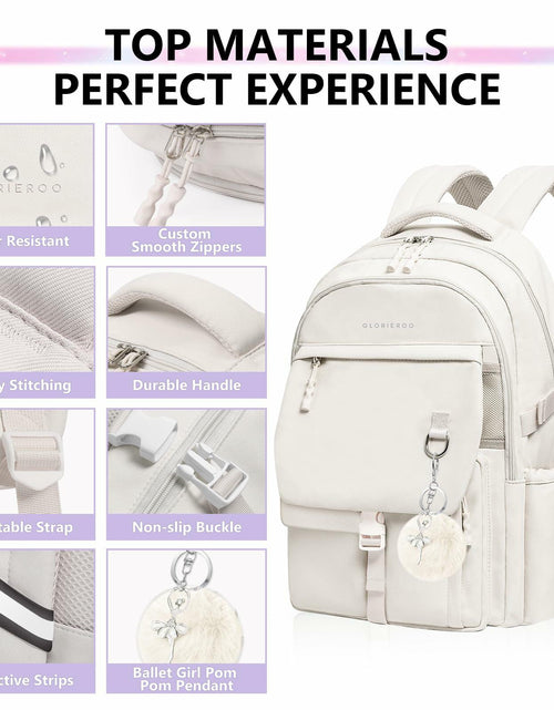 Load image into Gallery viewer, GLORIEROO Kids Backpack Girls 15.6" Laptop Compartment Beige White
