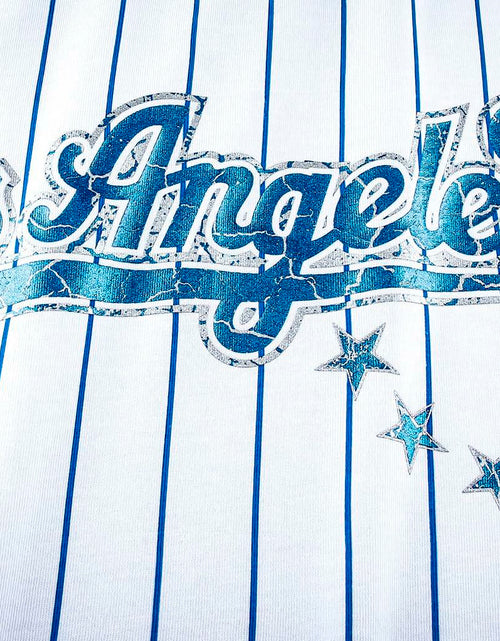Load image into Gallery viewer, Fansamer Mens City Vintage Pinstripe Crew Neck Tee Shirt Blue White Size XL
