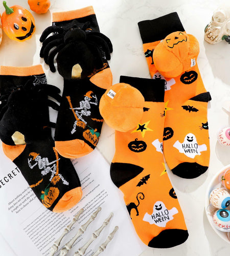 ShinyMatch Halloween 3D Pumpkin Spider Crew Socks 2 Pairs One Size  Multicolor