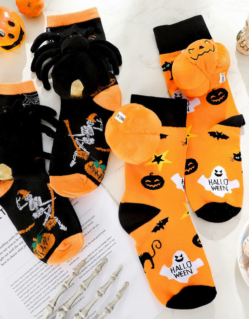 Load image into Gallery viewer, ShinyMatch Halloween 3D Pumpkin Spider Crew Socks 2 Pairs One Size  Multicolor
