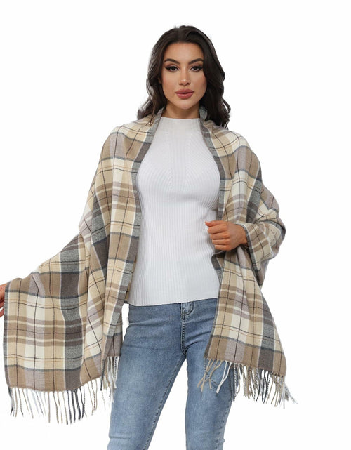 Load image into Gallery viewer, HUSG20 Plaid Scarf Women Gray Square Lattice Winter Fall Spring Accessory
