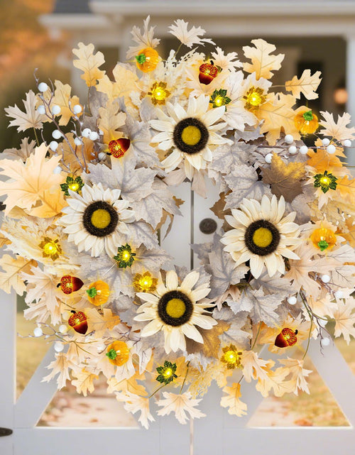 Load image into Gallery viewer, Chiyinbao 26" Realistic Fall Wreath with Lights Sunflower Leaves Yellow 26IN
