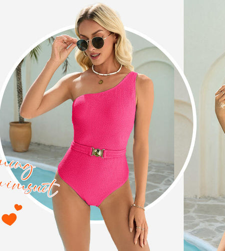 Fisoew Womens One Shoulder One Piece Swimsuit Tummy Control Bright Pink Size XS