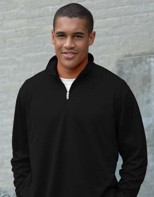 Load image into Gallery viewer, Vantage Apparel Men's Collegiate Micro Mesh 1/4 Zip Pullover Black Small

