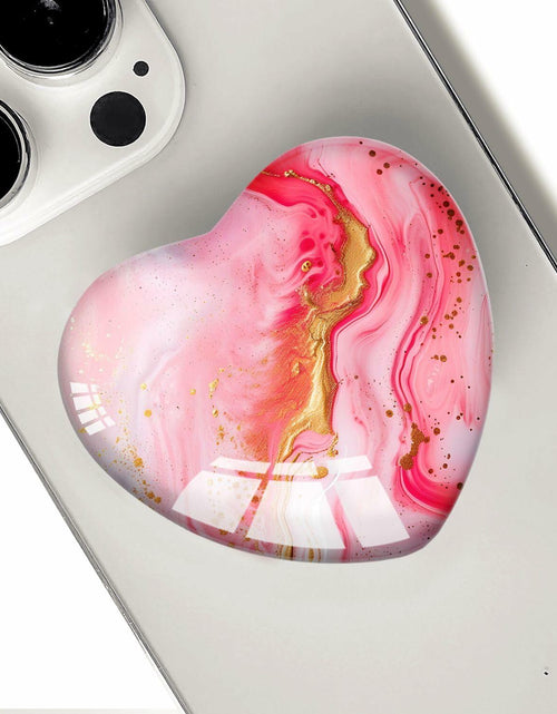 Load image into Gallery viewer, Luhoit Heart Shape Expanding Cell Phone Grip Glass Stand Gold Red Marble
