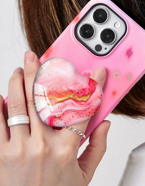 Load image into Gallery viewer, Luhoit Heart Shape Expanding Cell Phone Grip Glass Stand Gold Red Marble
