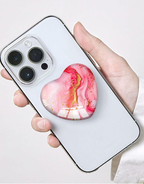 Load image into Gallery viewer, Luhoit Heart Shape Expanding Cell Phone Grip Glass Stand Gold Red Marble
