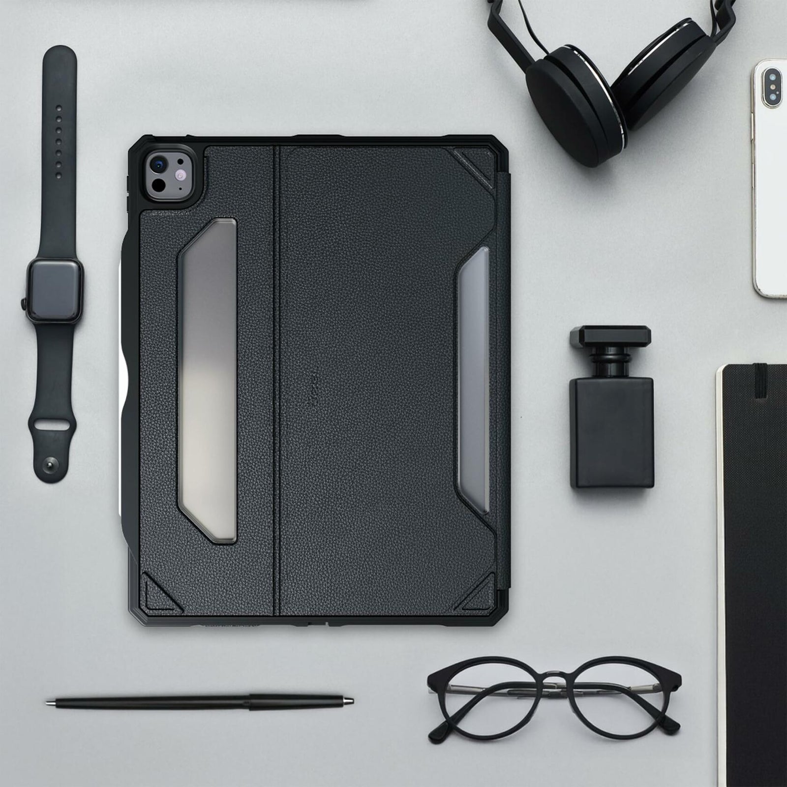 UZBL iPad Pro 13-inch 2024 Vegan Leather Case Magnetic Stand Black