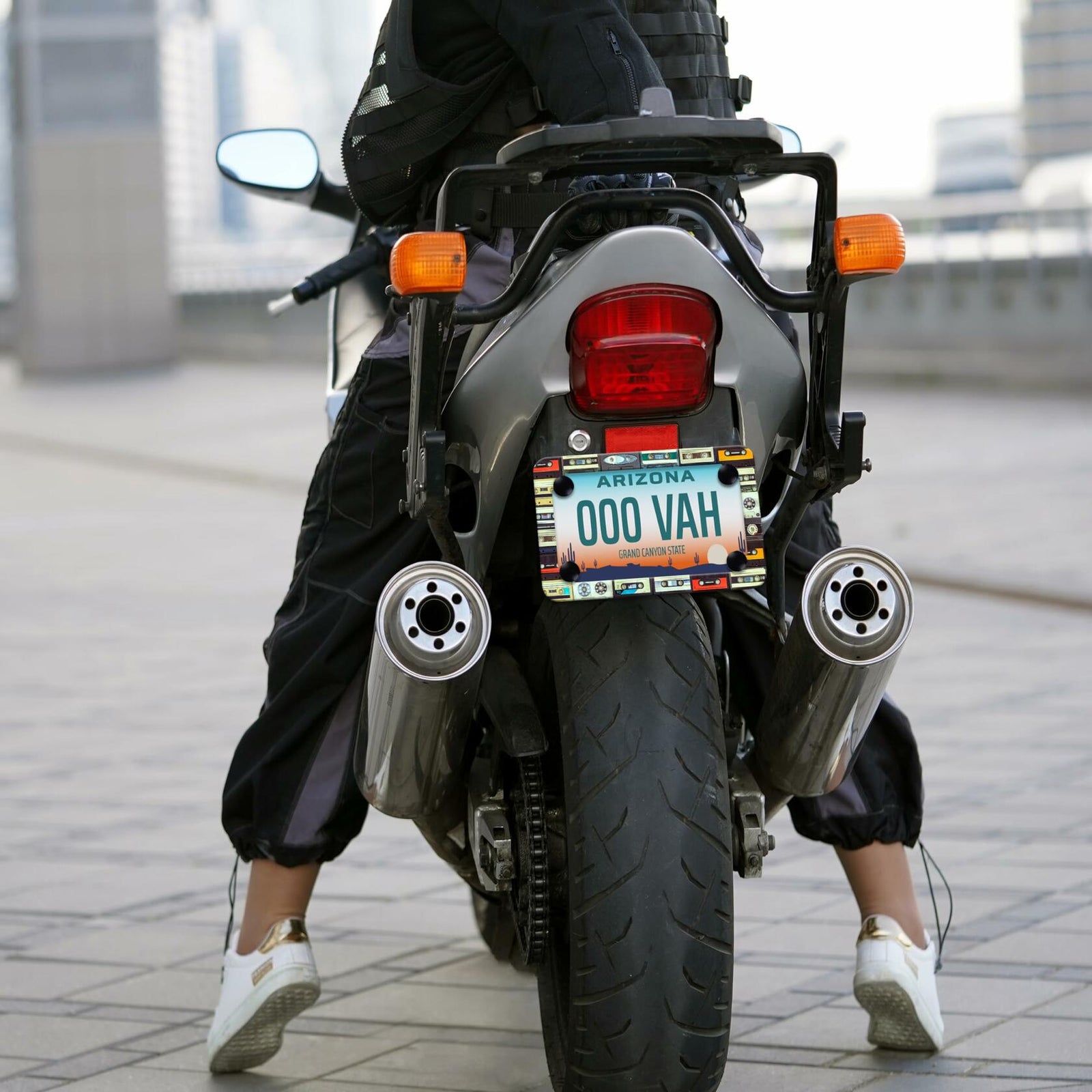Motorcycle Cassette Tape License Plate Frame Stainless Steel 7x4 Inch