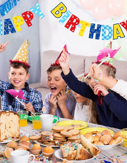 Load image into Gallery viewer, VitalCozy Birthday Banner Red Blue Golden Rings Cartoon Theme Colorful
