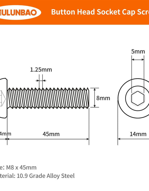 Load image into Gallery viewer, NIULUNBAO M8-1.25x45mm Button Head Socket Cap Screws Black Oxide 10pcs
