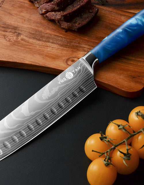 Load image into Gallery viewer, YUSOTAN 7" Japanese Santoku Knife Blue High Carbon Stainless Steel Blade

