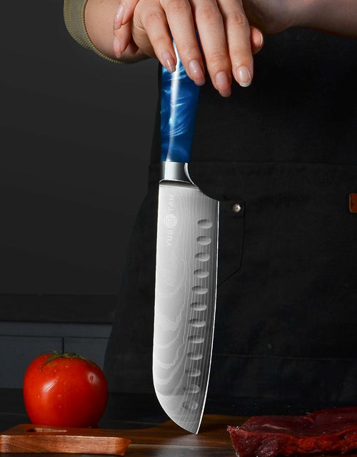 Load image into Gallery viewer, YUSOTAN 7" Japanese Santoku Knife Blue High Carbon Stainless Steel Blade
