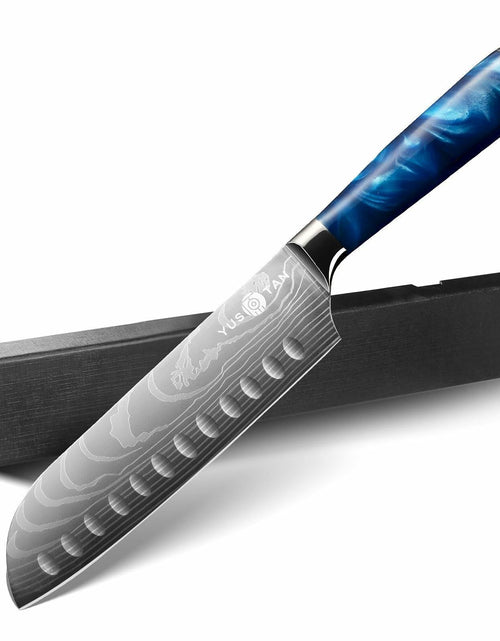 Load image into Gallery viewer, YUSOTAN 7" Japanese Santoku Knife Blue High Carbon Stainless Steel Blade
