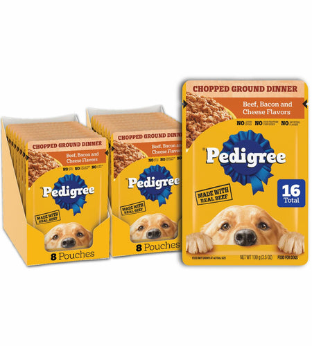 BestBy11/25 Pedigree Adult Soft Wet Dog Food Beef Bacon Cheese 3.5oz 16-Count