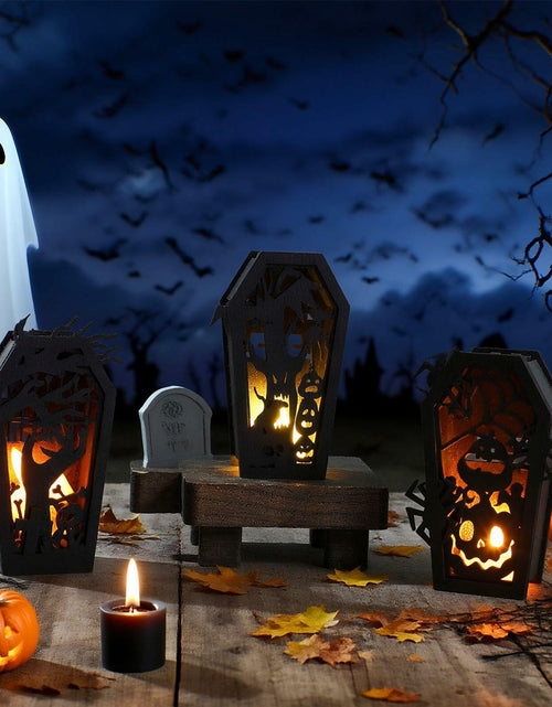 Load image into Gallery viewer, GlikCeil Halloween Wood Coffin Candle Holders 5 Pcs Black Gothic Decor
