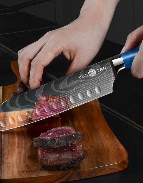 Load image into Gallery viewer, YUSOTAN 7" Japanese Santoku Knife Blue High Carbon Stainless Steel Blade
