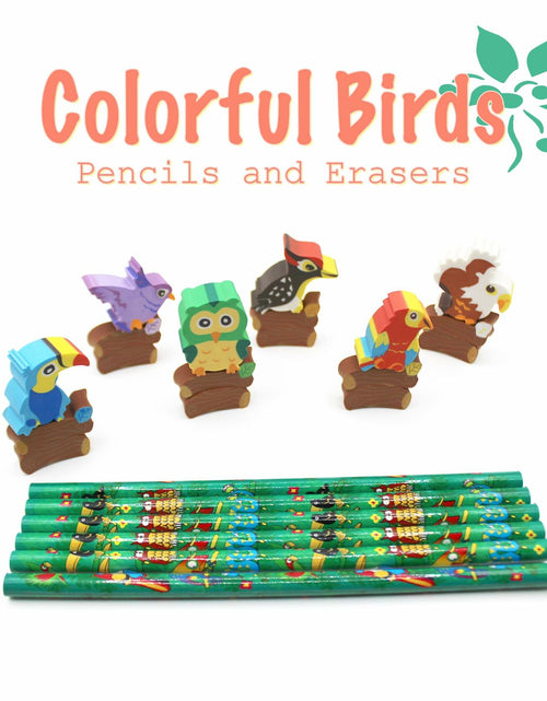 Load image into Gallery viewer, Colorful Bird Decorative Pencils with Erasers Set of 6, 0.35lb
