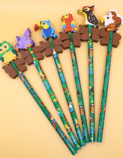 Load image into Gallery viewer, Colorful Bird Decorative Pencils with Erasers Set of 6, 0.35lb

