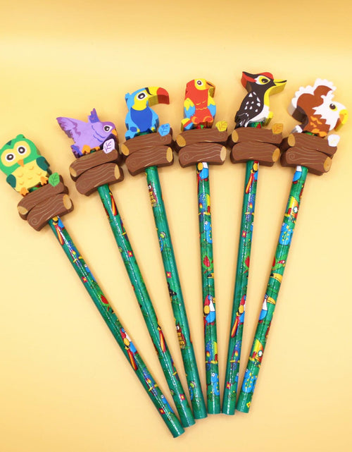 Load image into Gallery viewer, Colorful Bird Decorative Pencils with Erasers Set of 6, 0.35lb
