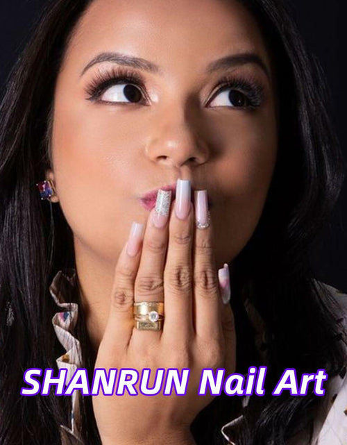 Load image into Gallery viewer, SHANRUN Pink Press On Nails Short Square Silver French 24 Pcs
