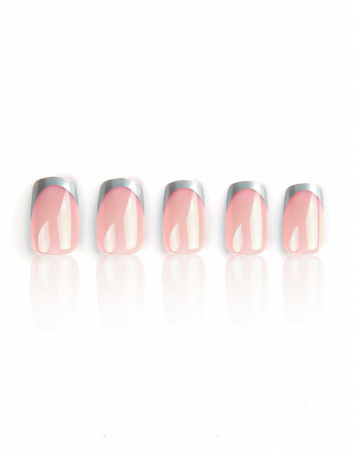 Load image into Gallery viewer, SHANRUN Pink Press On Nails Short Square Silver French 24 Pcs
