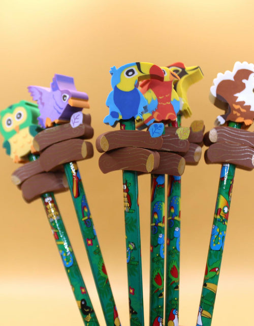 Load image into Gallery viewer, Colorful Bird Decorative Pencils with Erasers Set of 6, 0.35lb
