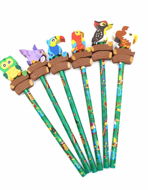 Load image into Gallery viewer, Colorful Bird Decorative Pencils with Erasers Set of 6, 0.35lb
