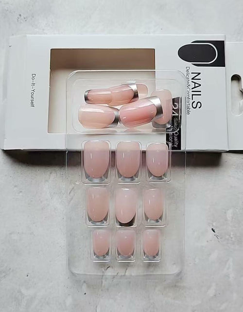 Load image into Gallery viewer, SHANRUN Pink Press On Nails Short Square Silver French 24 Pcs
