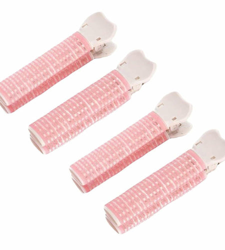 YSSZAM 4PCS Pink Hair Rollers with Clips Volumizing Bangs Curler Self Grip
