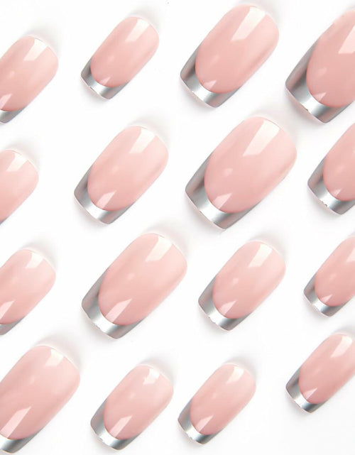 Load image into Gallery viewer, SHANRUN Pink Press On Nails Short Square Silver French 24 Pcs
