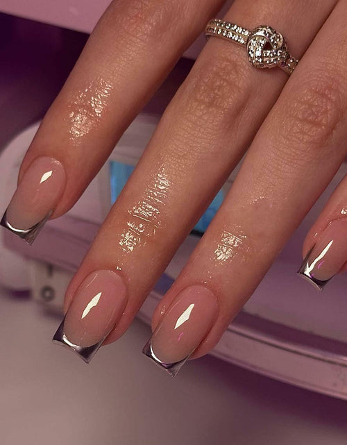 Load image into Gallery viewer, SHANRUN Pink Press On Nails Short Square Silver French 24 Pcs
