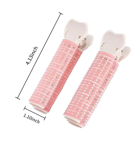 YSSZAM 4PCS Pink Hair Rollers with Clips Volumizing Bangs Curler Self Grip