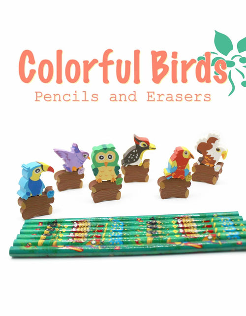 Load image into Gallery viewer, Colorful Bird Decorative Pencils with Erasers Set of 6, 0.35lb
