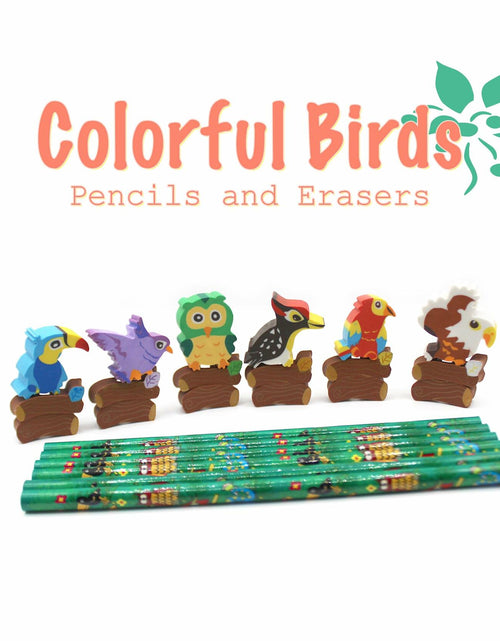 Load image into Gallery viewer, Colorful Bird Decorative Pencils with Erasers Set of 6, 0.35lb
