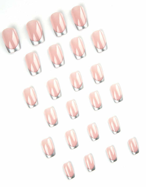 Load image into Gallery viewer, SHANRUN Pink Press On Nails Short Square Silver French 24 Pcs
