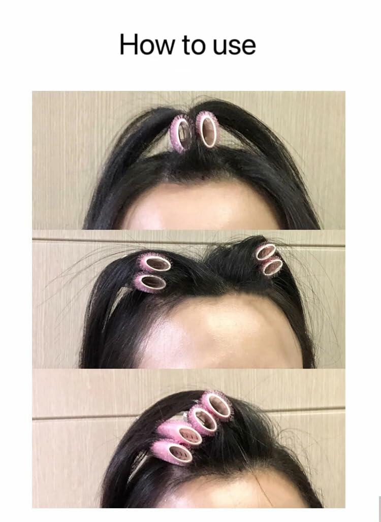 YSSZAM 4PCS Pink Hair Rollers with Clips Volumizing Bangs Curler Self Grip