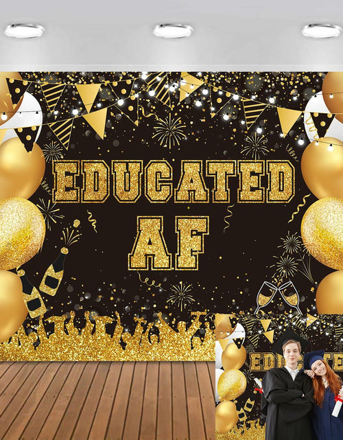 Load image into Gallery viewer, BUTEN Educated AF Graduation Banner 2025 Congrats Grad Black Gold 6x4FT
