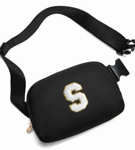 Gitus Personalized Fanny Pack Crossbody Bag for Girls Black Letter Patch