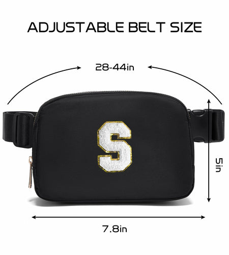 Gitus Personalized Fanny Pack Crossbody Bag for Girls Black Letter Patch
