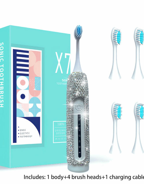 Load image into Gallery viewer, VFUIFRYI Electric Toothbrush Silver Bling 3 Heads 6 Modes Portable
